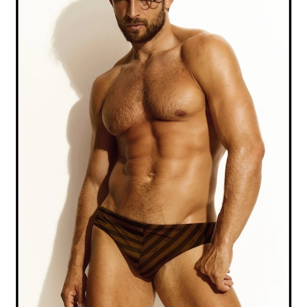 Charlie by MZ Lifeguard Swim Brief Size Medium New Espresso Icon Stripe